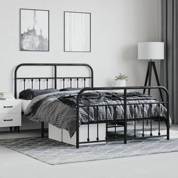 vidaXL Estrutura de cama com cabeceira e p&eacute;s 140x200 cm metal preto