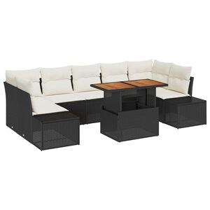 vidaXL Conjunto de Sof&aacute; de Jardim 8 unid. Preto Rattan Sint&eacute;tico