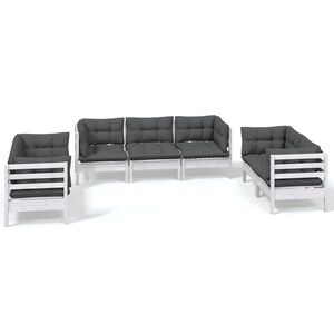 vidaXL 7 pcs conjunto lounge de jardim c/ almofad&otilde;es pinho maci&ccedil;o