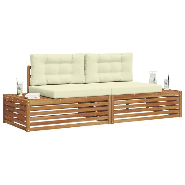 vidaXL Conjunto de Sof&aacute;s para Exterior 2 Pe&ccedil;a Natural e Creme