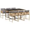 vidaXL 7 pcs conj. jantar jardim c/ almofad&otilde;es vime PE bege misturado