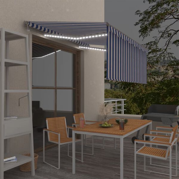 vidaXL Toldo autom&aacute;tico c/ estore/LED/sensor vento 3x2,5m azul/branco