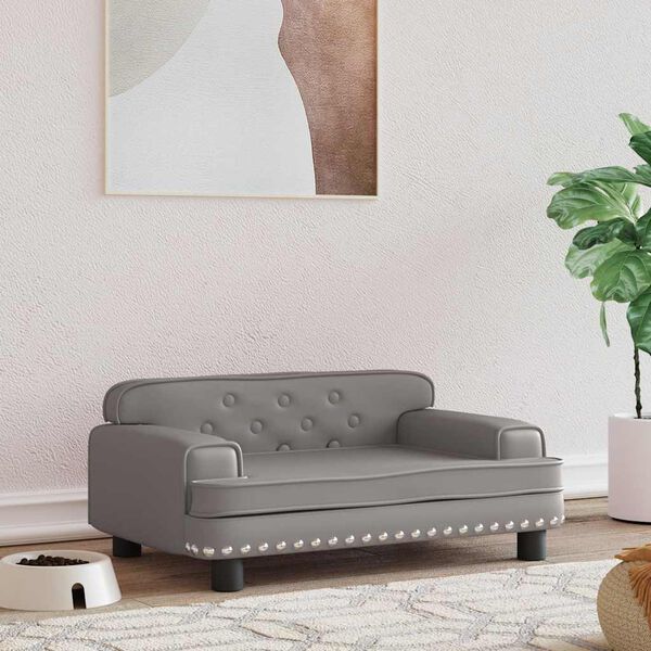 vidaXL Cama para cães 70x45x30 cm couro artificial cinzento