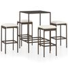 vidaXL 5 pcs conjunto de bar p/ jardim com almofad&otilde;es vime PE castanho