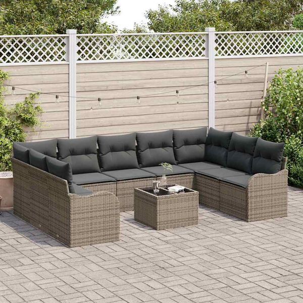 vidaXL Conjunto de Sof&aacute; de Jardim 10 pcs Cinzeto Rattan Sint&eacute;tico