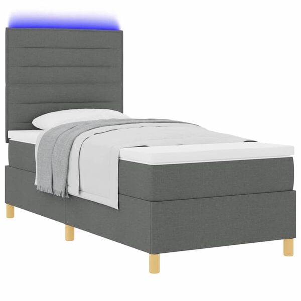 vidaXL Cama Box Spring LED Cinza Escuro 100 x 200 cm tecido