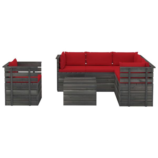 vidaXL 7 pcs conjunto lounge de paletes com almofad&otilde;es pinho maci&ccedil;o