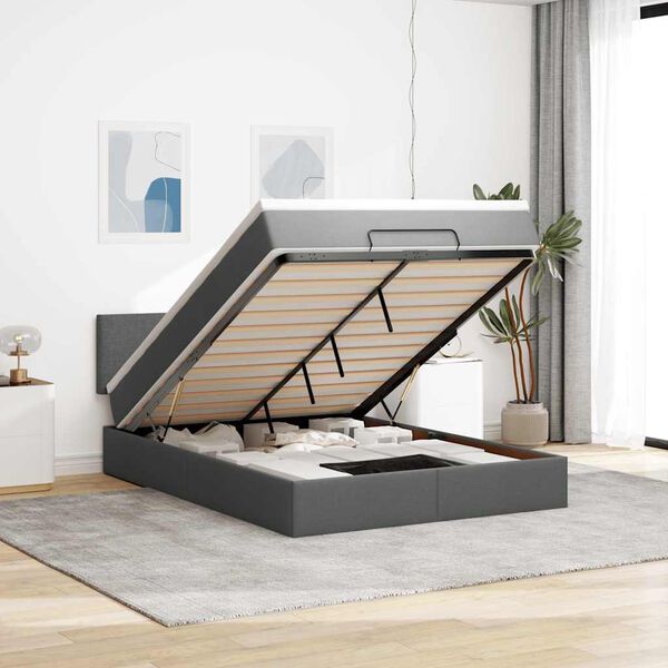 vidaXL Cama otomana com colch&atilde;o 140x200 cm tecido cinzento escuro