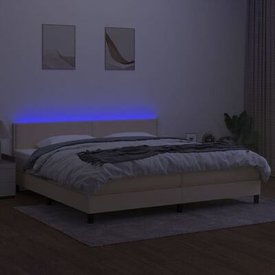 vidaXL Cama box spring c/ colchão e LED 200x200 cm tecido cor creme
