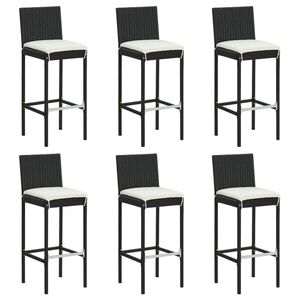 vidaXL Bancos de bar com almofad&otilde;es 6 pcs vime PE preto