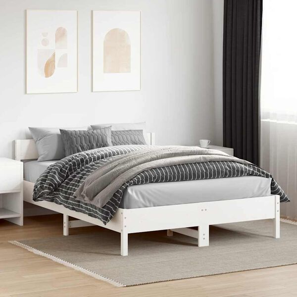vidaXL Cama sem colch&atilde;o 150x200 cm madeira de pinho maci&ccedil;a branco