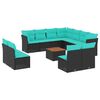 vidaXL 12 pcs conjunto de sof&aacute;s de jardim com almofad&otilde;es vime PE preto