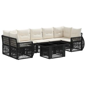 vidaXL Conjunto de Sof&aacute; de Jardim 8 unid. Preto e Branco Creme vime PE