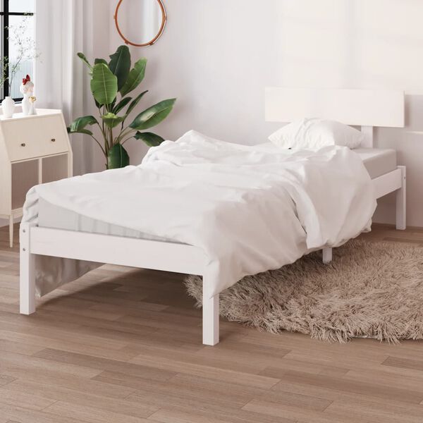 vidaXL Estrutura de cama solteiro 90x190 cm pinho maci&ccedil;o branco
