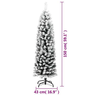 vidaXL Árvore de Natal artificial fina com neve 150 cm PVC verde