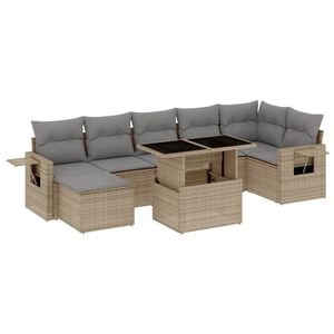 vidaXL 8 pcs conjunto de sof&aacute;s p/ jardim com almofad&otilde;es vime PE bege