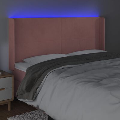 vidaXL Cabeceira de cama c/ luzes LED veludo 203x16x118/128 cm rosa