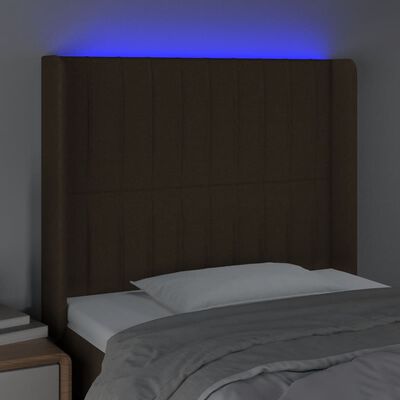 vidaXL Cabeceira de cama c/ luzes LED tecido 103x16x118/128cm castanho