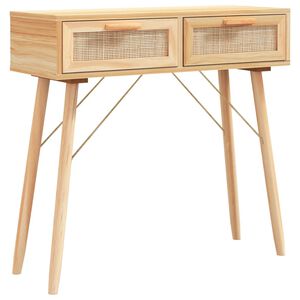 vidaXL Mesa consola 80x30x75 cm pinho maci&ccedil;o e vime natural castanho