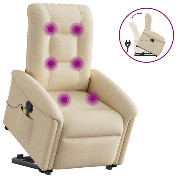 vidaXL Poltrona elevat&oacute;ria de massagens tecido cor creme
