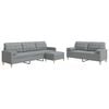 vidaXL 3pcs conjunto sof&aacute;s c/ almofad&otilde;es/apoio p&eacute;s tecido cinza-claro