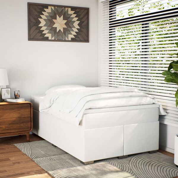 vidaXL Cama com molas/colch&atilde;o 120x200 cm couro artificial branco