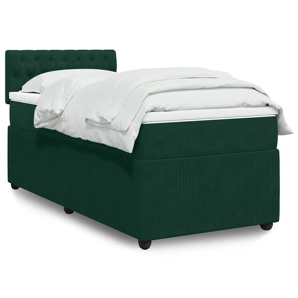 vidaXL Cama com molas/colch&atilde;o 100x200 cm veludo verde-escuro