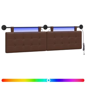 vidaXL Cabeceira suspensa Com luz LED Castanho Couro Sint&eacute;tico