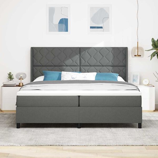 vidaXL Cama Box com colch&atilde;o Cinzento escuro 200 x 200 cm tecido