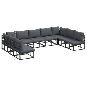 vidaXL Conjunto de Sof&aacute; de Jardim com almofada 9 pcs Preto Alum&iacute;nio