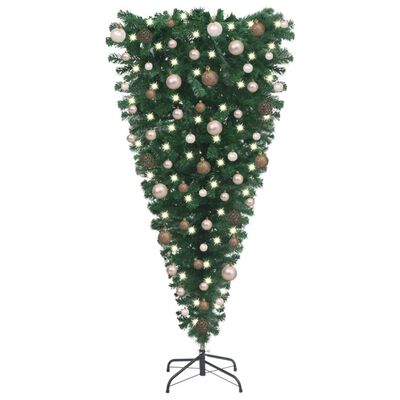 vidaXL Árvore de Natal artificial invertida com luzes LED/bolas 180 cm
