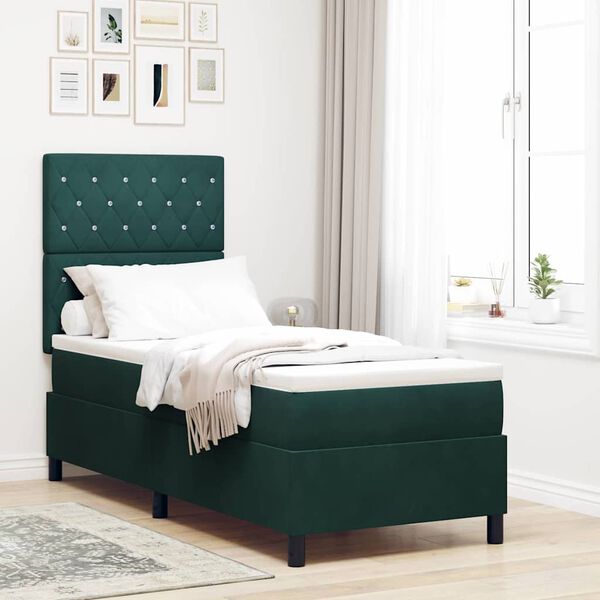vidaXL Cama Box com colch&atilde;o Verde Escuro 80 x 200 cm tecido