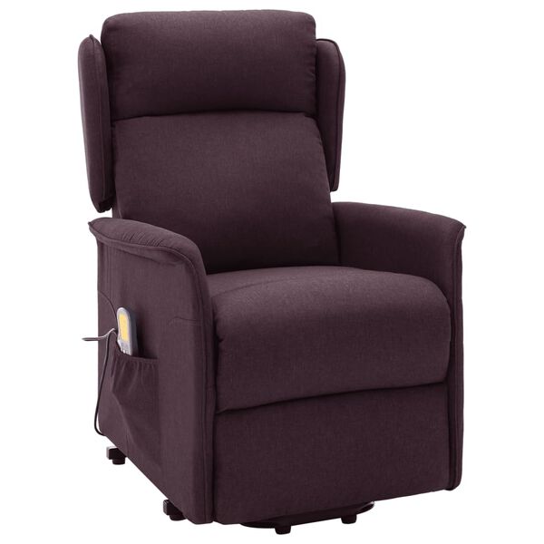 vidaXL Poltrona elevatória de massagens tecido roxo