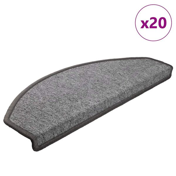 vidaXL Tapetes de escada 20 pe&ccedil;as 65x24x4 cm cinza escuro semicircular grande