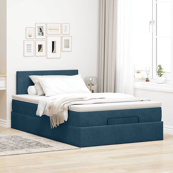 vidaXL Estrutura de cama otomana colch&atilde;o 120x200 cm veludo azul escuro