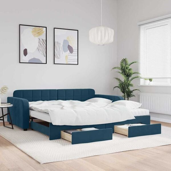 vidaXL Sof&aacute;-cama com gavet&atilde;o e gavetas 100x200 cm veludo azul