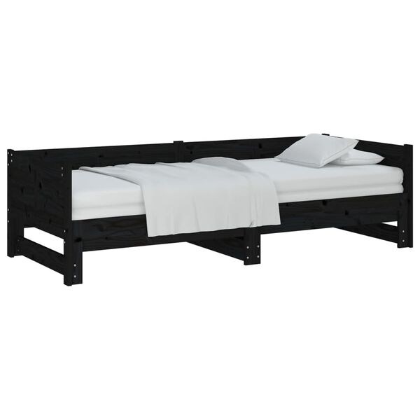 vidaXL Sof&aacute;-cama de puxar pinho maci&ccedil;o preto 2x(80x200) cm