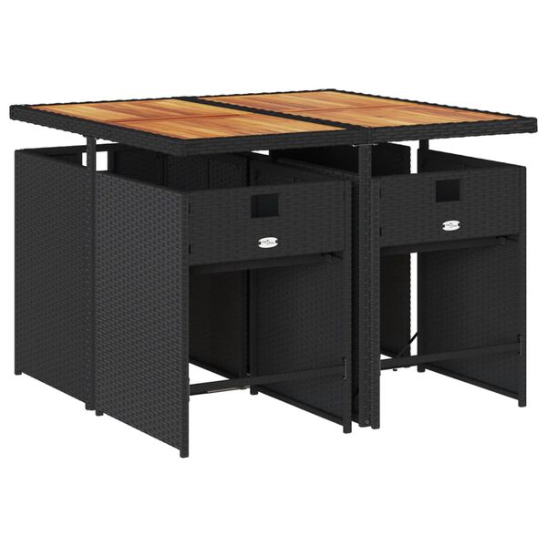 vidaXL 5 pcs conjunto de jantar p/ jardim c/ almofad&otilde;es vime PE preto