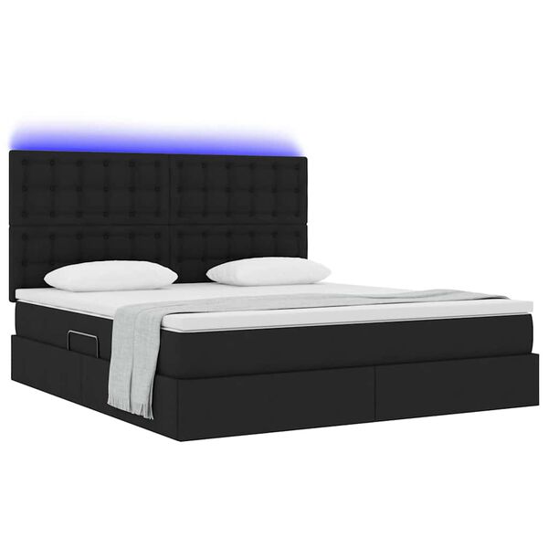 vidaXL Cama com arruma&ccedil;&atilde;o e LED com led Preto 180 x 200 cm Poli&eacute;ster