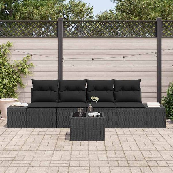 vidaXL Conjunto de Sof&aacute; de Jardim com almofada 5 pcs Preto vime PE