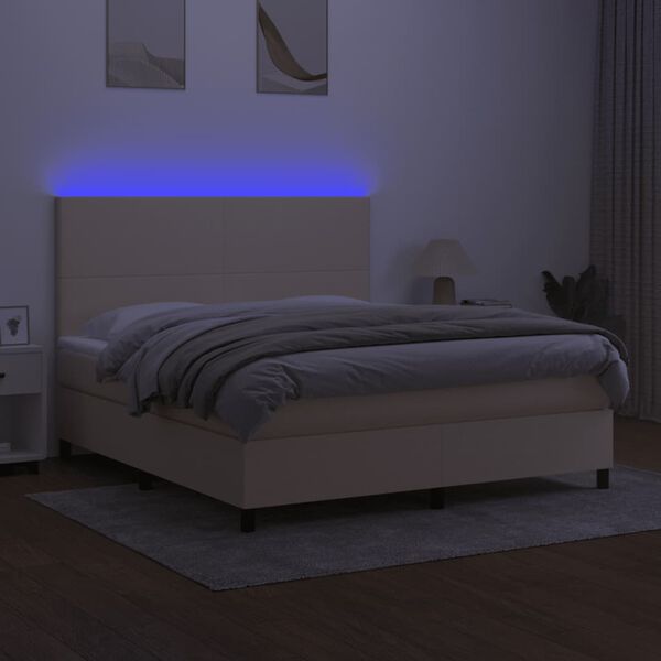 vidaXL Cama box spring c/ colch&atilde;o e LED 180x200 cm tecido cor creme