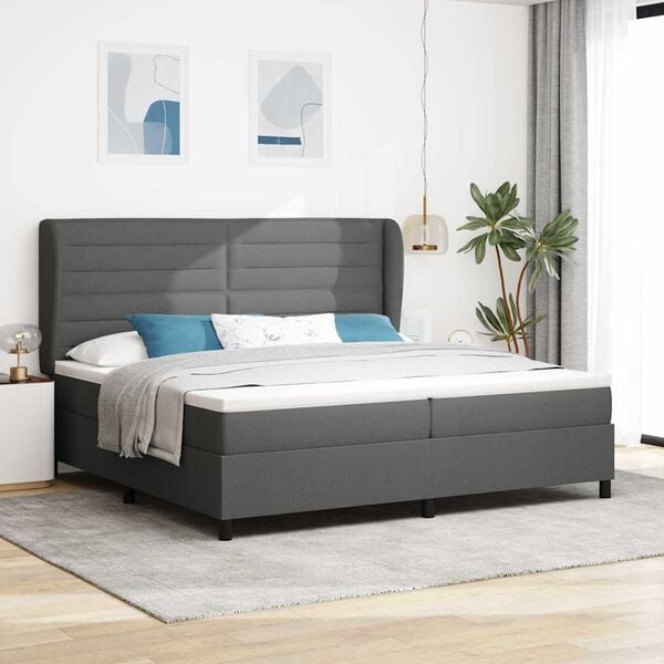 vidaXL Cama Box com colch&atilde;o Cinzento escuro 200 x 200 cm tecido