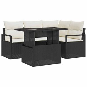 vidaXL Conjunto de Sof&aacute; de Jardim 5 pcs Preto e creme vime PE