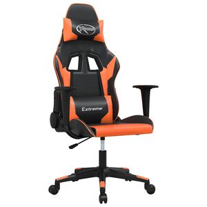 vidaXL Cadeira gaming massagens couro artificial preto e laranja