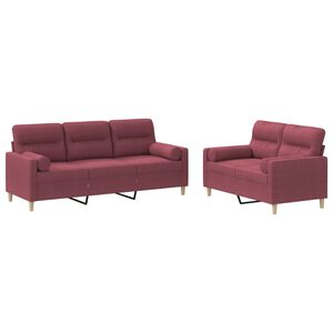 vidaXL 2 pcs conjunto de sof&aacute;s com almofadas tecido vermelho-tinto