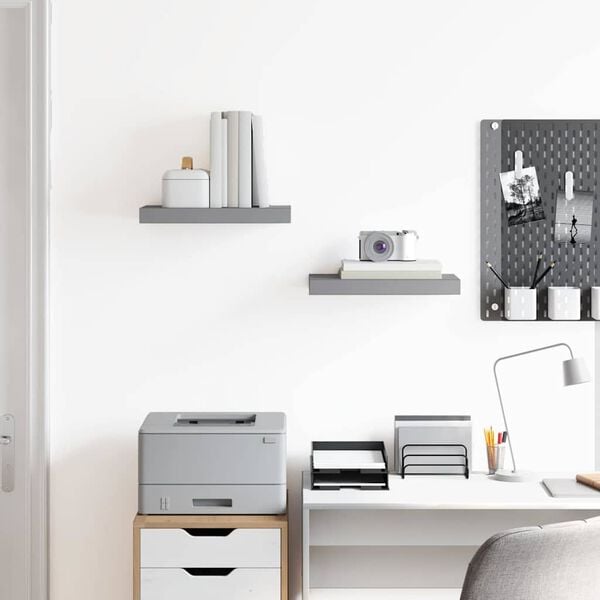 vidaXL Prateleiras de parede suspensas 2 pcs 40x23x3,8cm MDF cinza