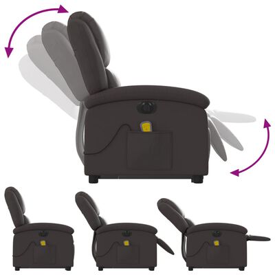 vidaXL Poltrona de massagens reclinável couro genuíno castanho-escuro