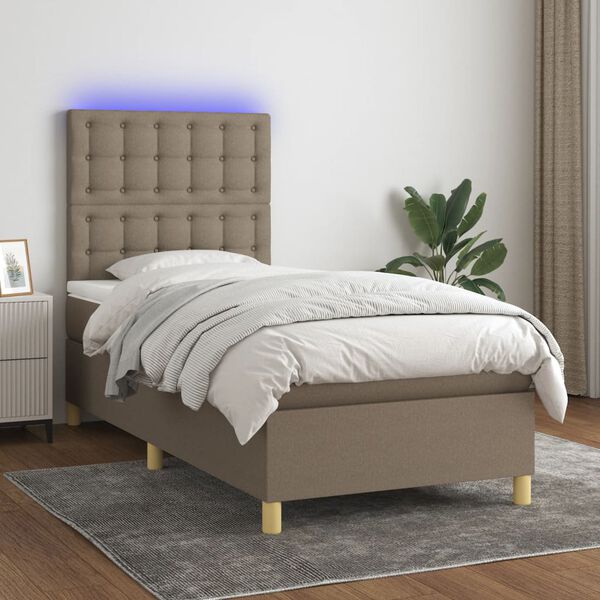 vidaXL Cama box spring + colchão/LED 90x200cm tecido cinza-acastanhado