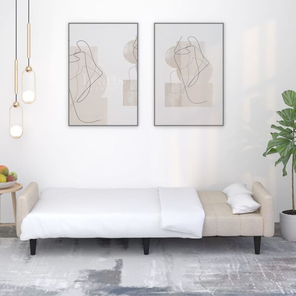 vidaXL Sof&aacute;-cama de 2 lugares tecido microfibra cor creme