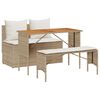 vidaXL 3 pcs conjunto de jantar p/ jardim com almofad&otilde;es vime PE bege